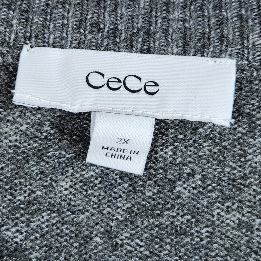 CeCe Bow Embellished Sweater Womens 2X Grey Rhinestone Puff Sleeve Coquette - Picture 4 of 9